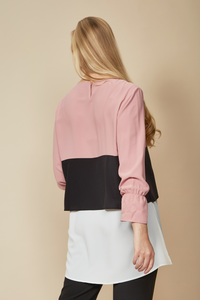Oversized Colour Block Top in Light Pink, Black and White