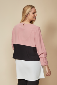 Oversized Colour Block Top in Light Pink, Black and White