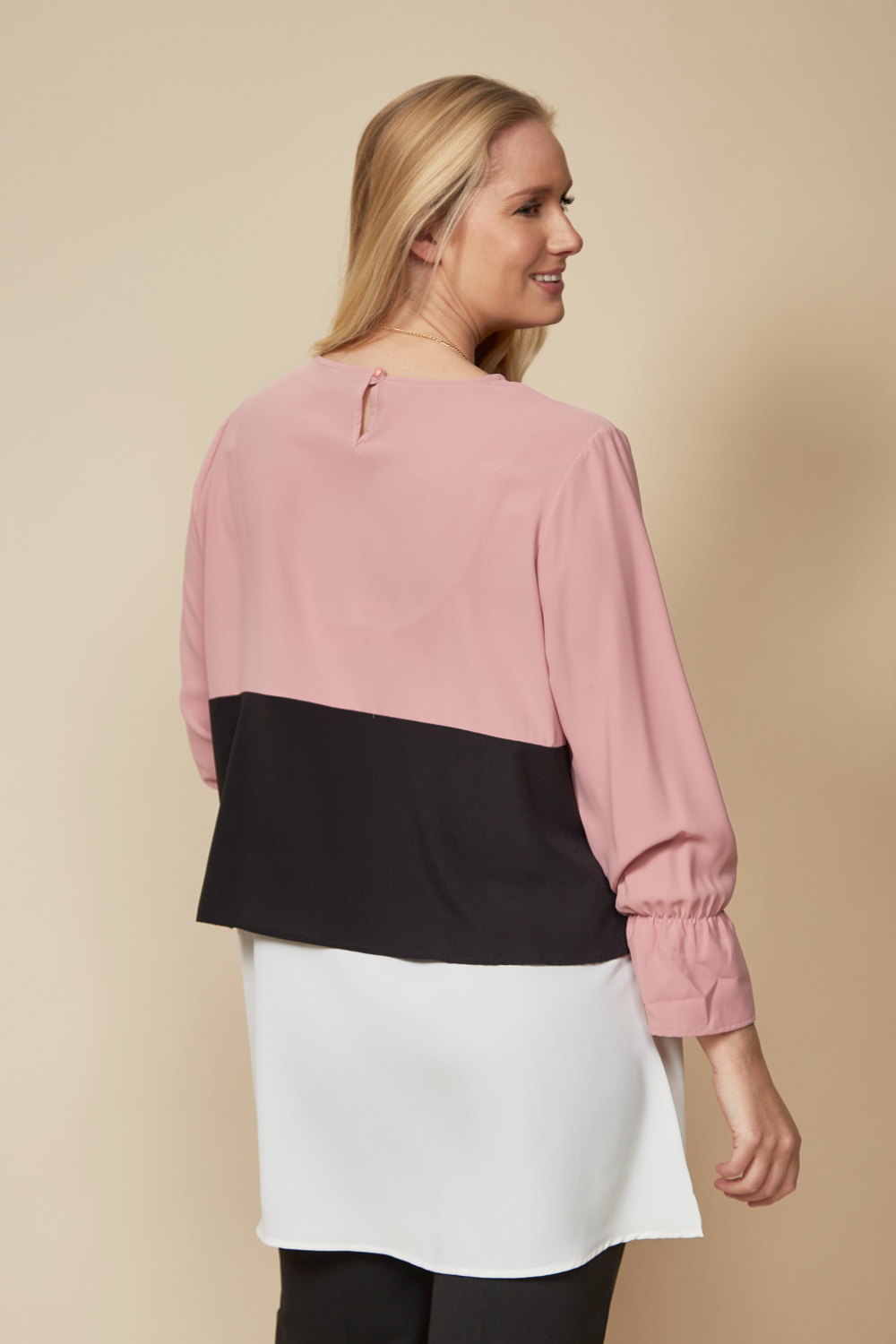Oversized Colour Block Top in Light Pink, Black and White