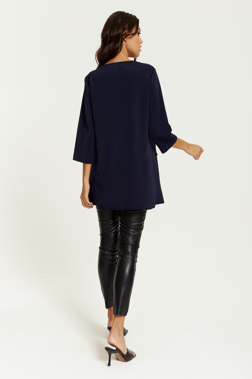3/4 Sleeves V Neck Oversized Layered Tunic in Navy
