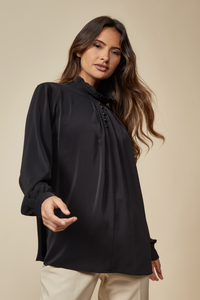 Oversized Ruffle Neck Top with Long Sleeves in Black
