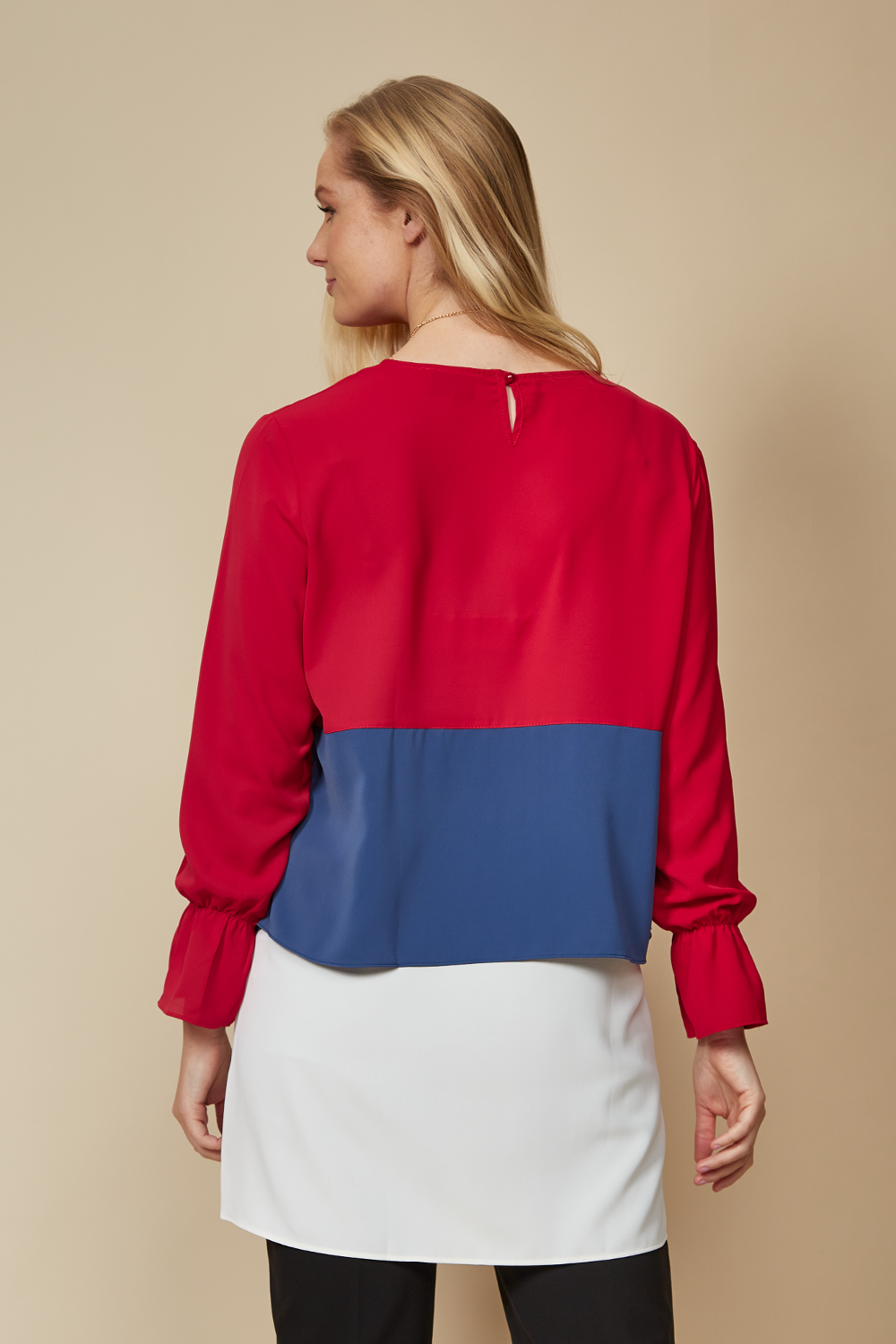 Oversized Colour Block Top in Red, Blue and White with Necklace