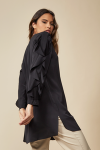 Oversized Ruffle Sleeve Relaxed Fit Tunic in Black