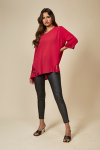 Oversized Sequin Detail Top in Red