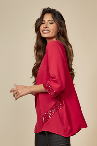 Oversized Sequin Detail Top in Red