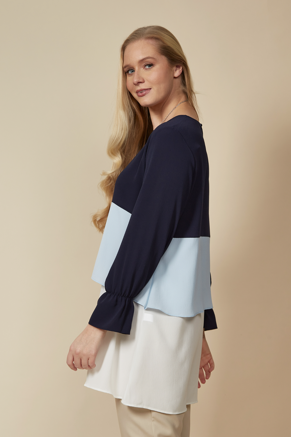 Oversized Colour Block Top in Navy, Blue and White