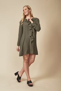 Oversized Tunic with Frill Details in Khaki