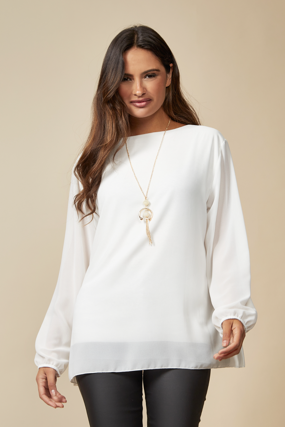 Long Sleeves Oversized Pleated Top with Tulle Details in White