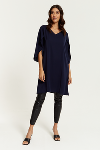 Oversized V Neck Tunic with Split Sleeves in Navy