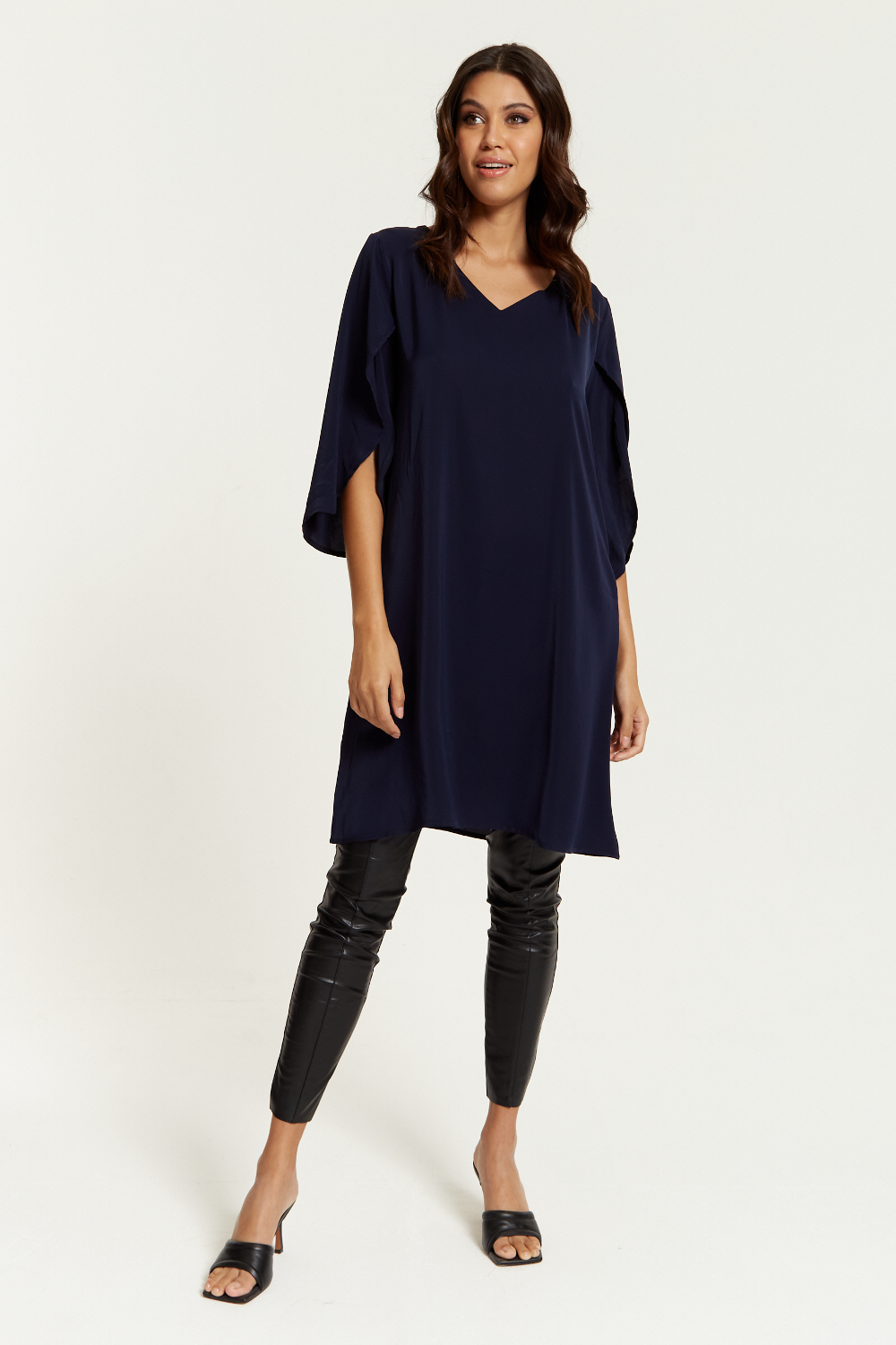 Oversized V Neck Tunic with Split Sleeves in Navy
