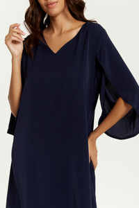 Oversized V Neck Tunic with Split Sleeves in Navy