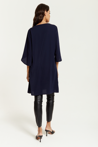 Oversized V Neck Tunic with Split Sleeves in Navy