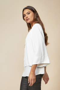 Layered Top With 3/4 Sleeves in White with Necklace