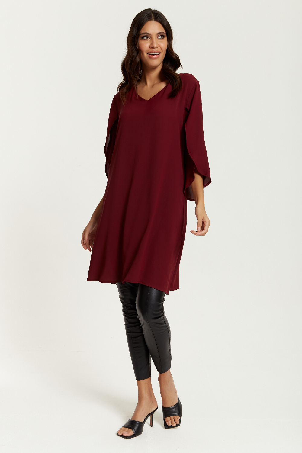 Oversized V Neck Tunic with Split Sleeves in Burgundy