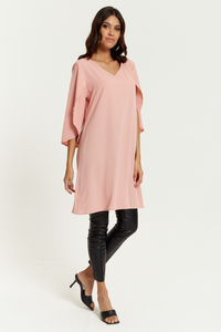 Oversized V Neck Tunic with Split Sleeves in Pink