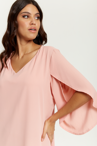 Oversized V Neck Tunic with Split Sleeves in Pink