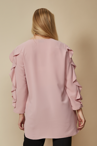Oversized Ruffle Sleeve Relaxed Fit Tunic in Pink