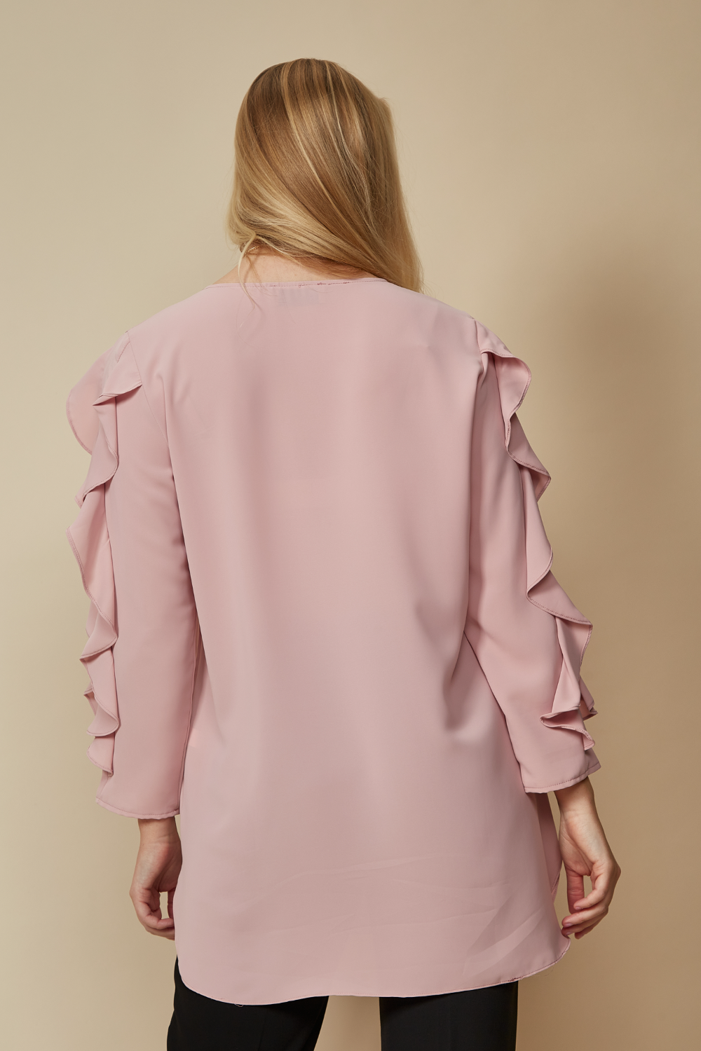 Oversized Ruffle Sleeve Relaxed Fit Tunic in Pink