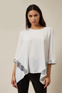 Oversized Sequin Detail Top In White