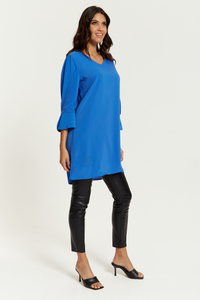 Oversized Detailed Sleeves V Neck Tunic in Blue
