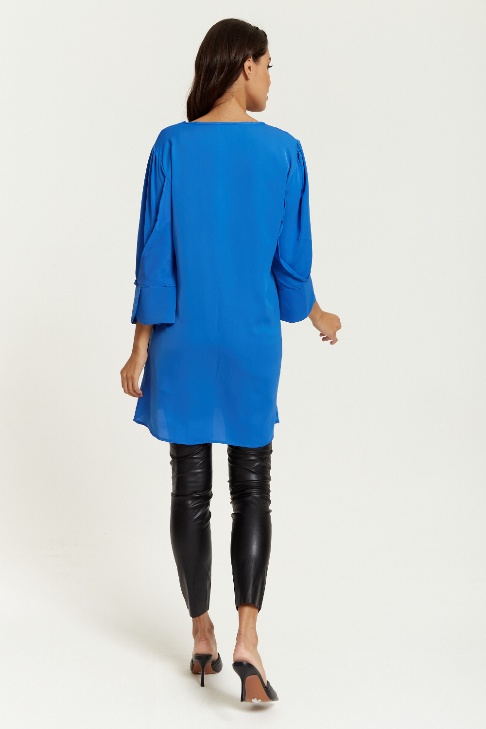 Oversized Detailed Sleeves V Neck Tunic in Blue