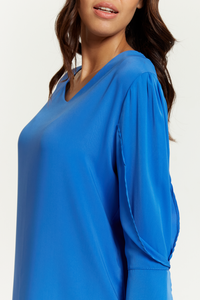 Oversized Detailed Sleeves V Neck Tunic in Blue