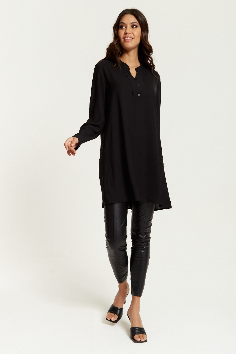Long Sleeves Tunic with Button Details in Black