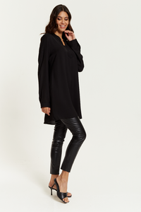 Long Sleeves Tunic with Button Details in Black