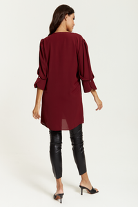 Oversized Detailed Sleeves V Neck Tunic in Burgundy