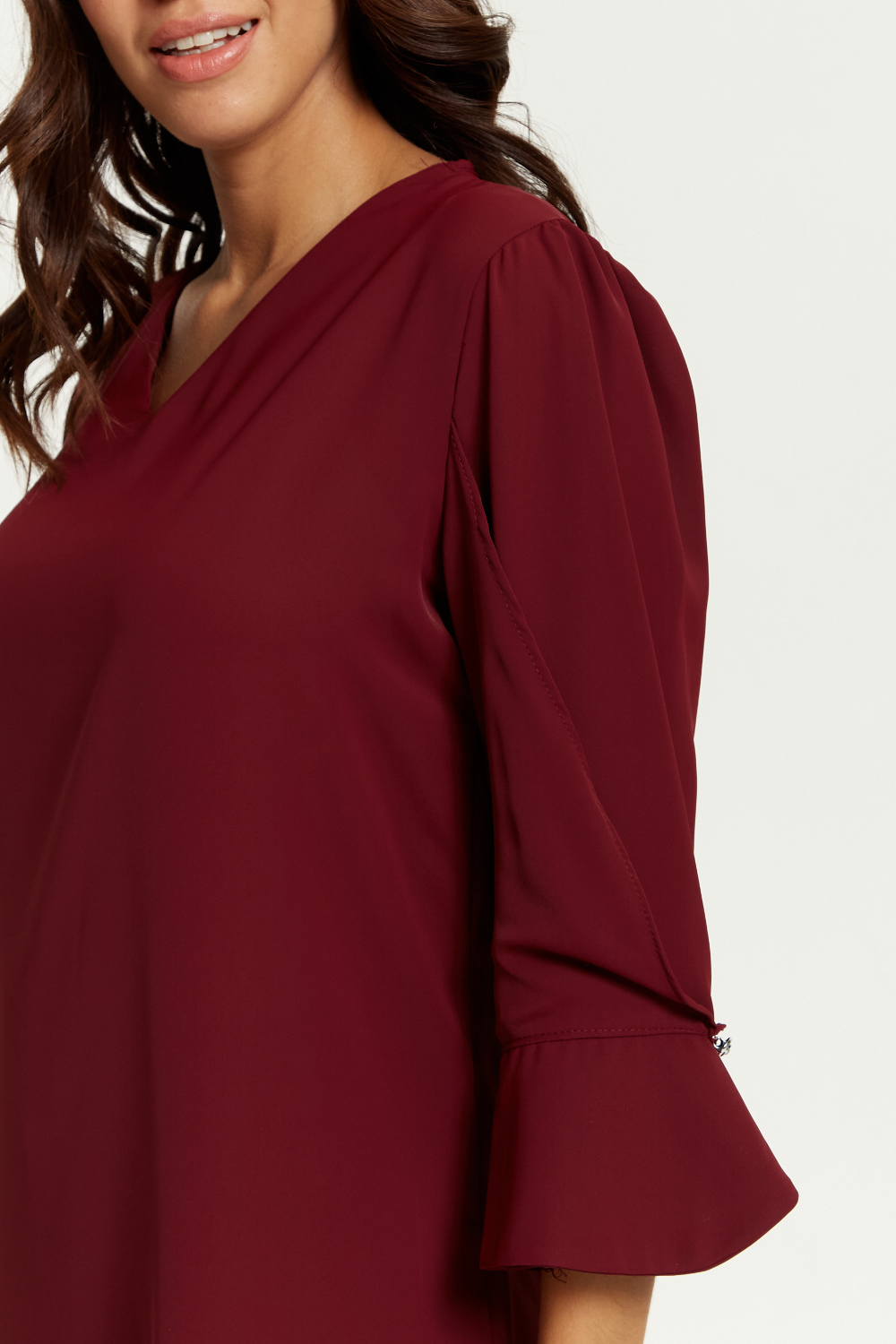 Oversized Detailed Sleeves V Neck Tunic in Burgundy