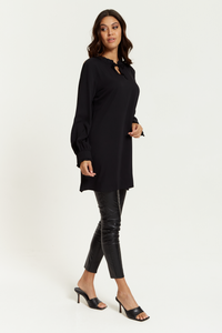 Oversized Tunic with Ruffle Neck Detailed in Black
