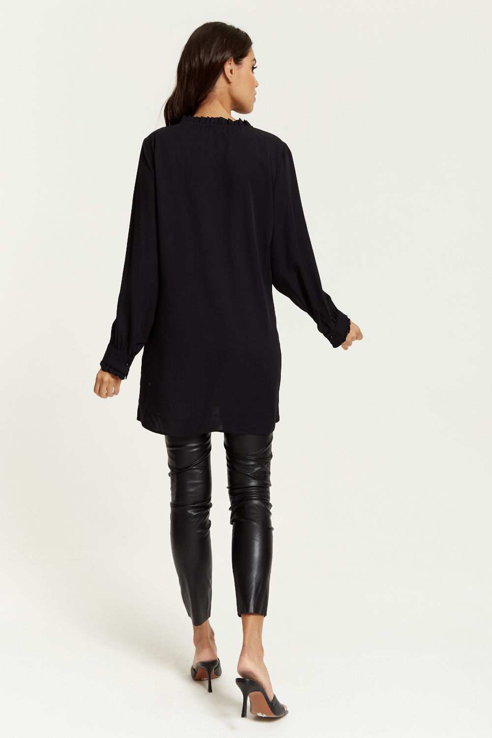 Oversized Tunic with Ruffle Neck Detailed in Black
