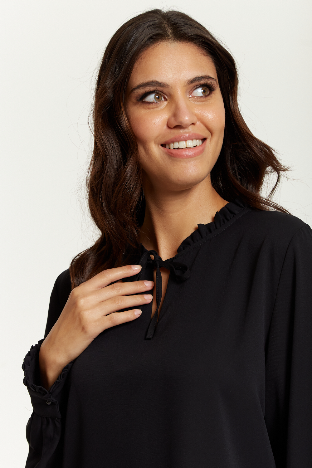 Oversized Tunic with Ruffle Neck Detailed in Black