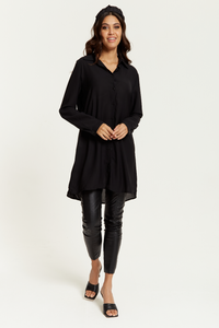 Oversized Shirt Tunic with Long Sleeves in Black