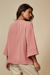 Layered Top With 3/4 Sleeves in Pink with Necklace