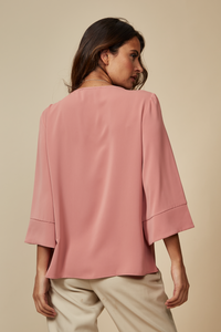 Layered Top With 3/4 Sleeves in Pink with Necklace