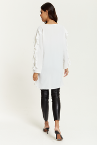 Oversized V Neck Ruffle Sleeves Tunic in White