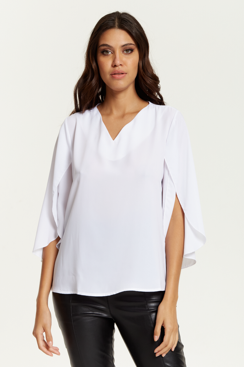 Oversized V Neck Top with Split Sleeves in White