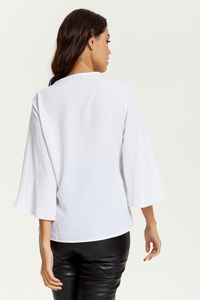 Oversized V Neck Top with Split Sleeves in White