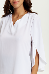Oversized V Neck Top with Split Sleeves in White