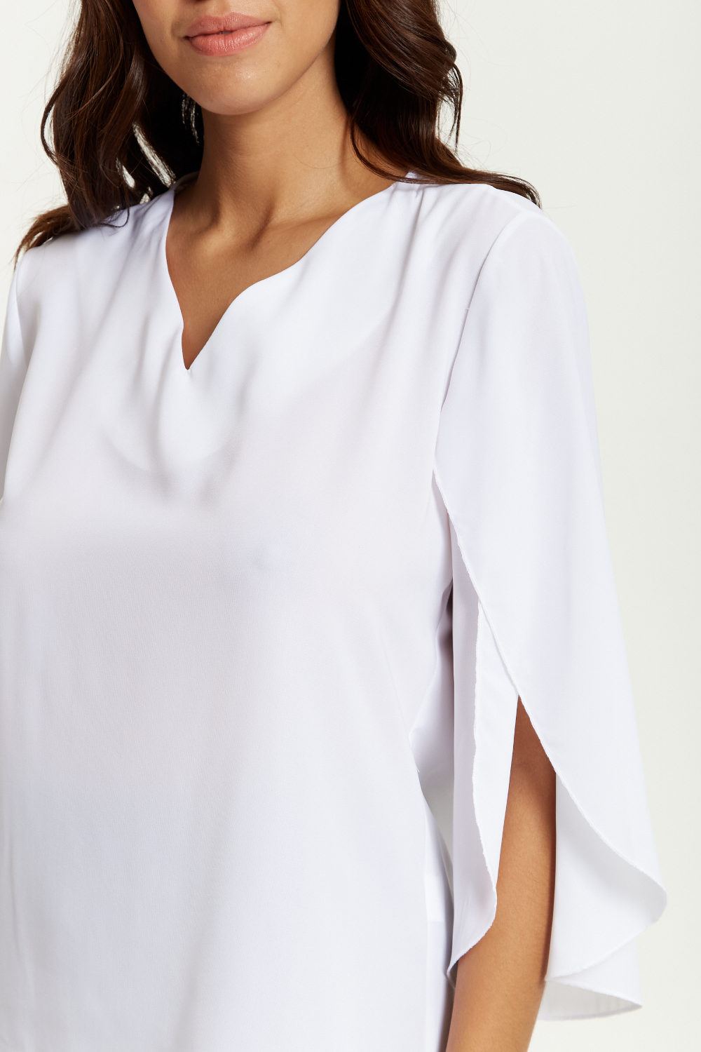 Oversized V Neck Top with Split Sleeves in White