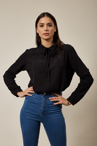 Tie Neck Oversized Top In Black