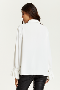 Oversized Frilled Front Shirt with Detailed Cuffs in White