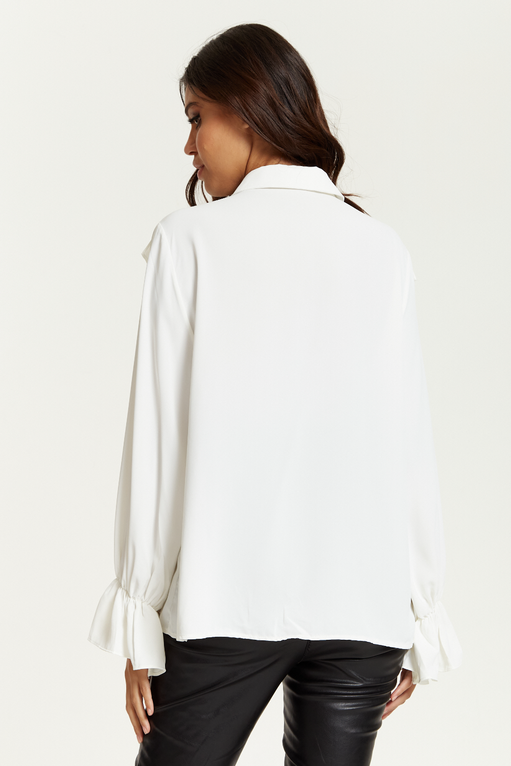 Oversized Frilled Front Shirt with Detailed Cuffs in White
