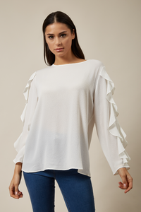 Oversized Ruffle Sleeve Relaxed Fit Top In White