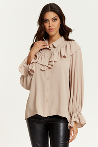 Oversized Frilled Front Shirt with Detailed Cuffs