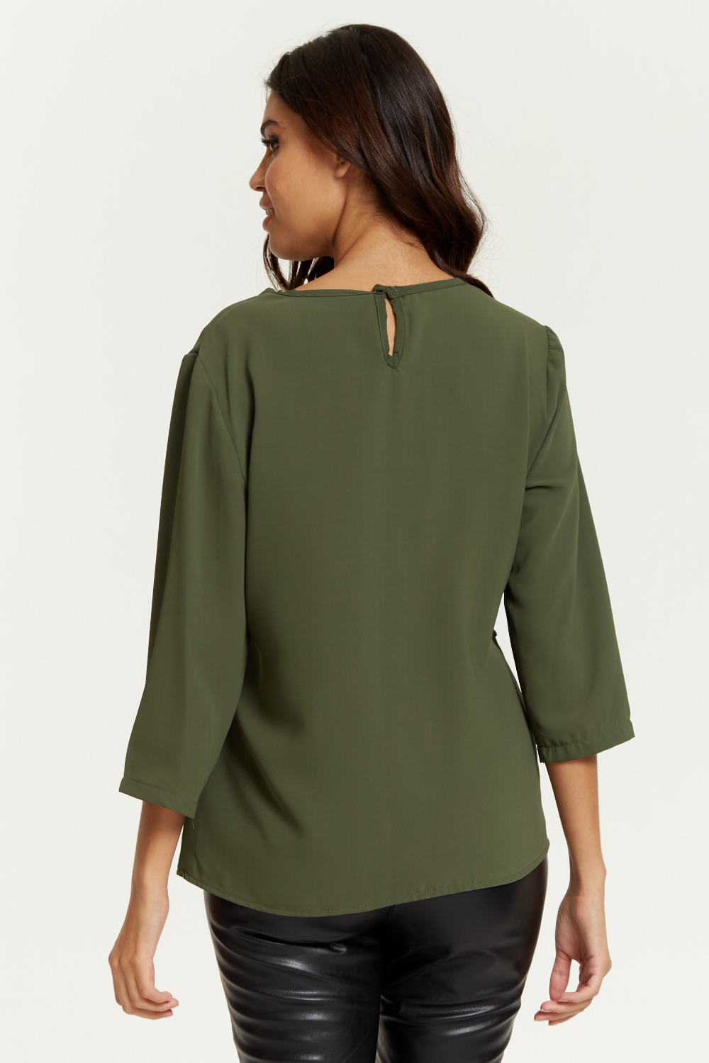 3/4 Sleeves V Neck Layered Relaxed Fit Top in Khaki
