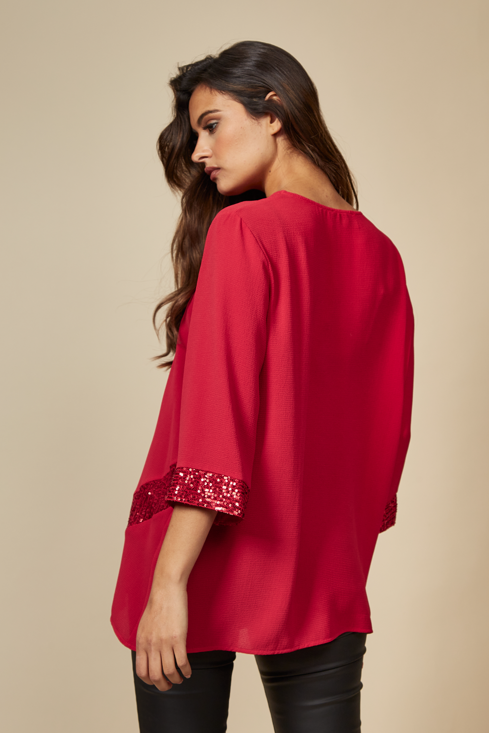 Oversized Sequin Detail Top in Red