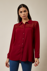 Oversized Shirt with Lace Detail In Burgundy