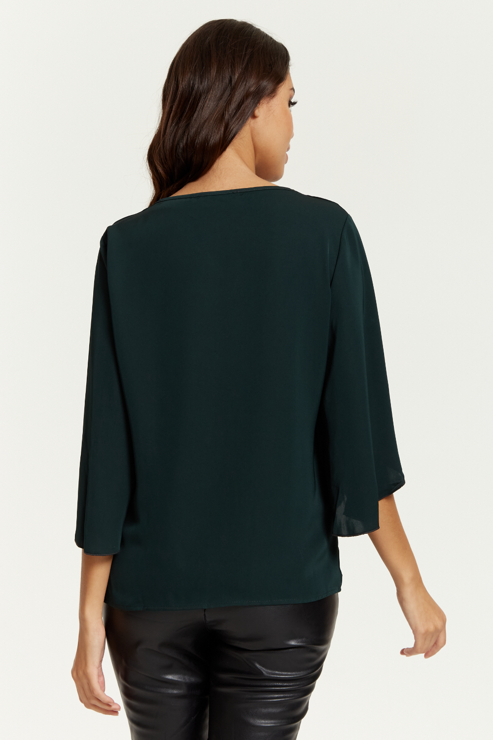 Oversized V Neck Top with Split Sleeves in Bottle Green
